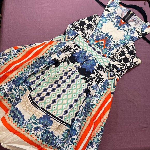 Dresses & Skirts - Rwish Fit and Flare Floral Geometric Dress with blues/orange - Size Small